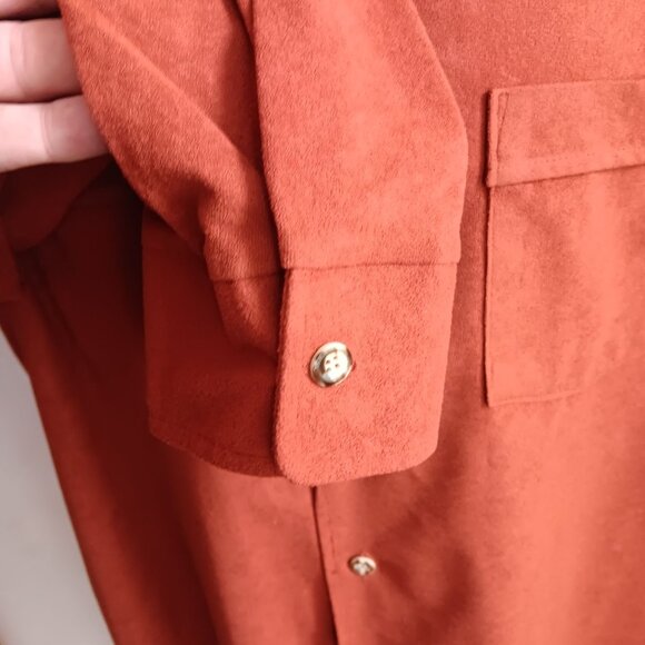 Men's XL Vintage Velour Shirt Rust Soft Touch Suede Button-Up 1970's Boho Mod - Picture 5 of 8